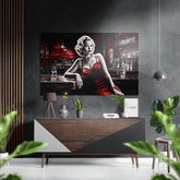 Woman in a Bar Brushed Aluminum Dibond Wall Art.
